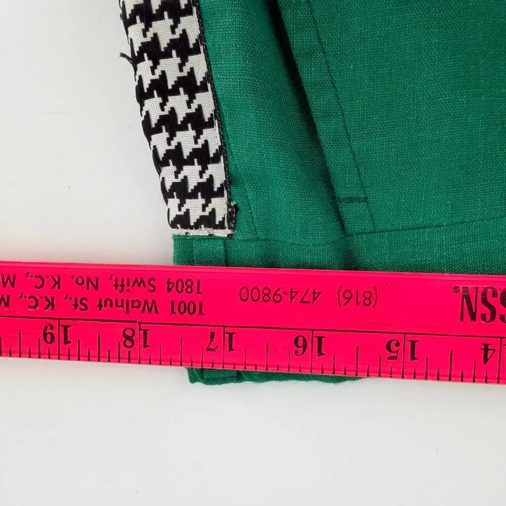 Vintage Corbin Montego Linen Trousers Green Houndstooth Stripe Squire Shop 32